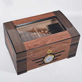 Tủ Xì Gà Gỗ Tuyết Tùng Đẹp Có Nhiệt Kế Điện Tử Đo Độ Ẩm Cao Cấp Bảo Quản và Giữ Ẩm Cigar 35cm x 23.6cm Làm Quà Biếu Tặng