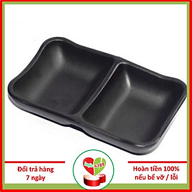 Dĩa Nước Chấm 2 Ngăn Nhựa Melamine Màu Đen Cao Cấp 12.8*8.3cm JWT55 - Duonghieu6789