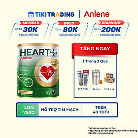 Thực phẩm bổ sung Anlene Heart Plus với dưỡng chất chăm sóc sức khỏe tim mạch 750g/lon - Tặng bộ 2 ly sứ hoặc bình nước hoặc ly inox