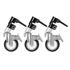 3pcs Swivel Casters Wheels with 25mm Mount Hole for Photography C Stand Tripod Metal Construction Large Rubber Wheels