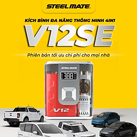 Bơm Lốp & Kích Bình Ô Tô STEELMATE V12SE – Hỗ Trợ Động Cơ Xăng 3.0L, Dầu 2.0L, Hiển Thị LCD, Tự Động Ngắt, Bảo Hành 2 Năm
