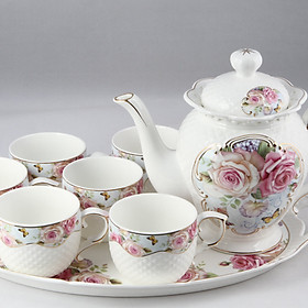 Mua Bộ tách trà khay Sứ Ceramic Porcelain  (Bình 1.2L) (Nhiều hoa văn)
