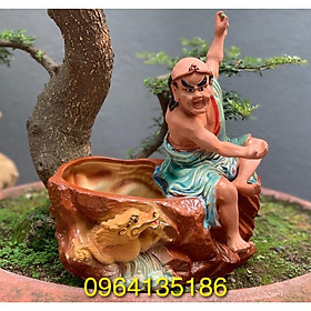 Tượng chậu trồng cây la hán hàng long h39cm gốm sứ Bát Tràng
