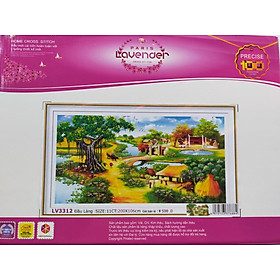 Tranh thêu chữ thập đình làng bình yên LV3312 - 200 x 106 cm - chưa thêu
