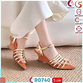 Sandal Đế Xuồng Nữ Cao 5 Phân RO740 ROSATA Quai Vàng Mảnh Tôn Da Tôn Dáng