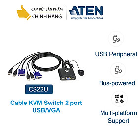 Mua Bộ chuyển tín hiệu 2 CPU dùng 1 màn hình  ATEN CS22U KVM Switch dạng cable - Hàng chính hãng