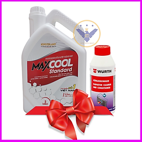 COMBO Nước làm mát xe ô tô màu đỏ Maxcool Standard 4L + Súc két nước Wurth 250ml