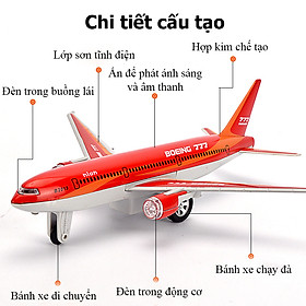 Đồ chơi mô hình máy bay BOEING 777 KAVY NO.8807 âm thanh và ánh sáng bằng hợp kim có thể trưng bày - Màu đỏ