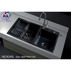 Chậu Rửa Chén Bát Inox Phủ Nano Việt Mỹ ND.8245 Nhiều Mẫu- Loại chậu 2 hộc kích thước 82x45cm