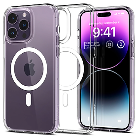 Ốp Lưng dành cho iPhone 14 Pro Max Spigen Crystal Hybrid MagFit Clear Case - Hàng Chính Hãng
