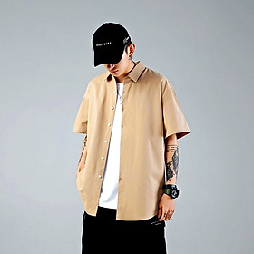 Áo sơ mi form rộng tay ngắn nam nữ unisex phong cách hàn quốc trẻ trung vải lụa mềm mát-MNR01