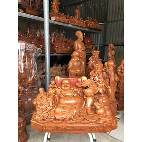 Tượng phật di lặc ngũ phúc bằng gỗ hương liền khối kt 50×28×26cm
