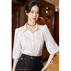 Áo Sơ Mi Nữ My Way Công Sở Cổ Đức Dài Tay Họa Tiết Ren Cao Cấp 5MA03118