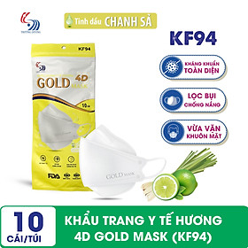 Khẩu trang y tế Hương tinh dầu Chanh Sả 4D Gold Mask KF94 - Túi 10 chiếc