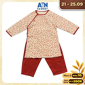 Bộ áo dài bé gái họa tiết Đào đông đỏ thô trà bông - AICDBG3N1IMC - AIN Closet