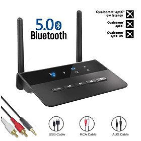 Máy phát TV Bluetooth - Máy phát âm thanh Bluetooth 5.2 với điều chỉnh âm lượng, bộ chuyển đổi Bluetooth cho TV/PC, APTX có độ trễ thấp, phạm vi Ultra -large, AUX/RCA/Optics
