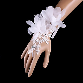 White Women's Short Lace Flower Glove Evening Wedding Prom Bridal Gloves