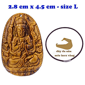Hình ảnh Mặt Phật Thiên thủ thiên nhãn đá mắt hổ 4.5 cm kèm vòng cổ dây da nâu - mặt dây chuyền size lớn - size L, Mặt Phật bản mệnh, Quan âm bồ tát