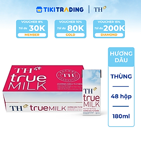 Thùng 48 hộp sữa tươi tiệt trùng TH true MILK hương dâu tự nhiên 180ml