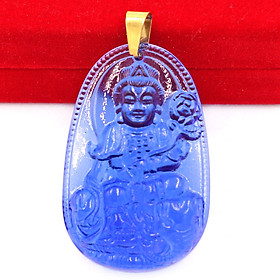 [Tuổi Thìn, Tỵ] Mặt Dây Chuyền Phật Phổ Hiền Bồ Tát Đá Pha Lê Xanh Dương Size Nhỏ 3.6cm & Size Lớn 5cm - Tặng Kèm Móc Inox - Phong Thủy 868 - May Mắn - Bình An