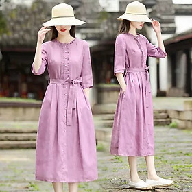 Đầm đũi công sở thiết kế tay lỡ, cổ trụ phối bèo vintage, thắt eo tôn dáng Da62