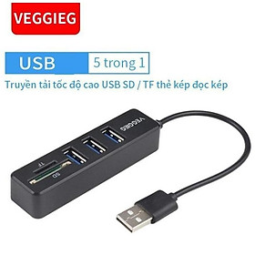 Mua Hub VEGGIEG 5 in 1 Chia 3 Cổng Usb 2.0 Tích Hợp Đầu Đọc Thẻ Nhớ SD / TF - Hàng Chính Hãng