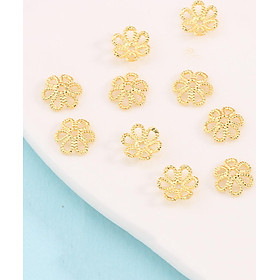 Combo 10 cái charm bạc chụp hạt, bọc hạt họa tiết hoa mạ vàng - Ngọc Quý Gemstones