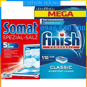 Viên rửa bát finish classic 110 tabs + muối rửa bát somat 1.2kg