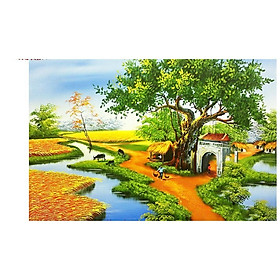 Tranh thêu chữ thập Cây đa đầu làng - LV3048