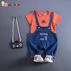 Nguyên set áo thun chấm bi +yếm jeans cá tính cho bé