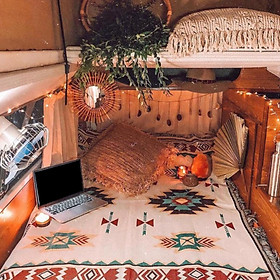 Throw Blanket Picnic Mat Retro Ethnic Style Camping Carpet for Park Beach Travel