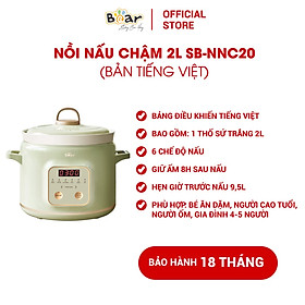 Nồi nấu chậm BEAR 2L Đa Năng Nấu Cháo Hầm Giữ Ấm Giữ Trọn Chất Dinh Dưỡng Bản Tiếng Việt SB-NNC20 - HÀNG CHÍNH HÃNG