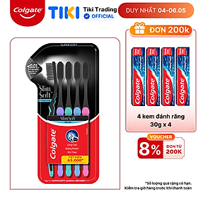 Hình ảnh Bộ 5 Bàn chải đánh răng Colgate than hoạt tính kháng khuẩn SlimSoft Charcoal mềm mảnh