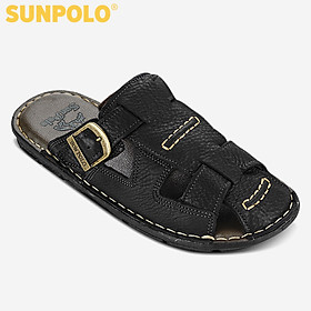 Dép Rọ Nam Da Bò Cao Cấp SUNPOLO SUA19D - Đen (Size