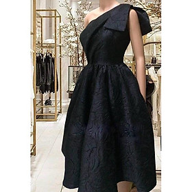 Kèm ảnhthật - ĐẦM XOÈ GẤM LỆCH NƠ VAI SANG TRỌNG - SIZE M/L đến 57kgMM MM
