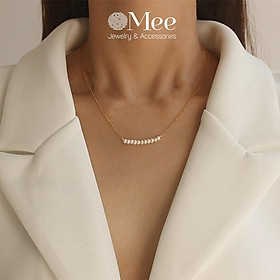 Set dây chuyền nữ MEE đính đá sang trọng vòng cổ phối ngọc thật, titanium - N2548