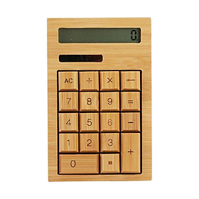 Bamboo Calculator Solar Power 18 Buttons Desktop Calculator Waterproof Portable Anti Static 12 digits Functional for Home Business Office