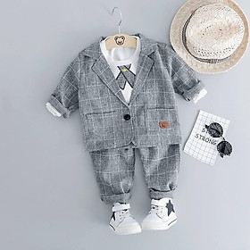 Set vest KẺ KARO bảnh bao cho bé trai 6-16kg