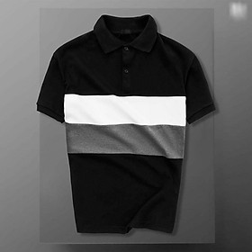 Áo thun nam cổ polo phối viền ngang lịch lãm