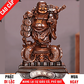 Tượng Phật Di Lặc Đứng Trên Thỏi Vàng Trang Trí Phong Thủy Cao 23cm