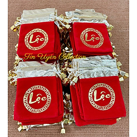 Combo 100 Túi Nhung Chữ Lộc rút dây 7 x 9 đựng Xu, Trang Sức, Đồ Phong Thủy