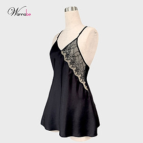 Đầm ngủ phi lụa cao cấp WANNABE DNS53 váy ngủ lụa phối ren một bên ngực xuyên thấu trong suốt thật quyến rũ gợi cảm