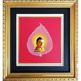 Hình Phật có khung treo tường trang trí nhà cửa mẫu phật tổ như lai, Tranh Lá Bồ Đề Hình Phật HPB-2478