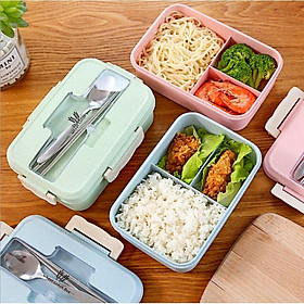 Mua Hộp Cơm Lúa Mạch 3 Ngăn Tiện Lợi - Hộp Cơm Trưa Văn Phòng Picnic Dễ Dàng Sử Dụng (Kèm Đũa & Muỗng)