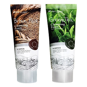 Combo Sữa Rửa Mặt Sạch Bụi Bẩn, Bã Nhờn và Làm sáng da bao gồm 3W Clinic Brown Rice Foam Cleansing (100ml) + 3W Clinic Green Tea Foam Cleansing (100ml) - Hàn Quốc Chính Hãng