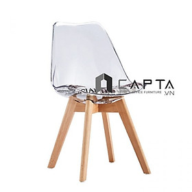 Mua Ghế ăn nhựa trong suốt DSW-PC1 Nội thất Capta Ghế thân nhựa trong suốt có nệm DSW bọc vải hoa văn chân ghế gỗ beech dẻ gai