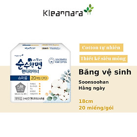 BĂNG VỆ SINH KLEANNARA SOONSOOHAN 100% COTTON HÀNG NGÀY (18CM)- 20 MIẾNG