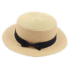 Elegant Flat Top Bow Fedora Hat Sun Hat Straw Cap Fishman Hat Women