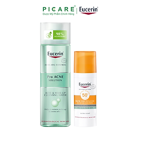 Combo Eucerin Kem Chống Nắng Da Nhờn Mụn Sun Gel-Cream Dry Touch Oil Control SPF50+ (50ml) & Nước Tẩy Trang Cho Da Mụn (200ml)