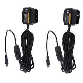 2Pcs 12/24V to 5V/2.1A in Car  Cam DVR Hardwire OBD Tools Cord